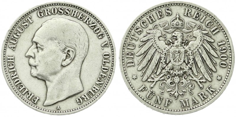 Reichssilbermünzen J. 19-178, Oldenburg, Friedrich August, 1900-1918
5 Mark 1900...