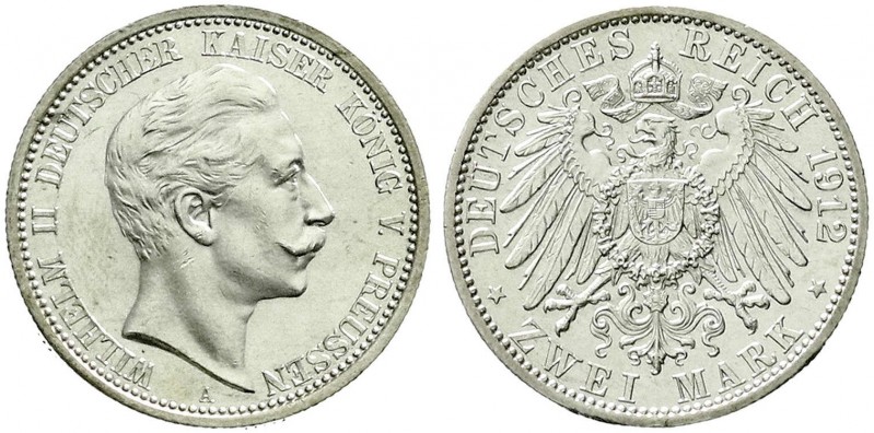 Reichssilbermünzen J. 19-178, Preußen, Wilhelm II., 1888-1918
2 Mark 1912 A. fas...