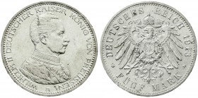 Reichssilbermünzen J. 19-178, Preußen, Wilhelm II., 1888-1918
5 Mark 1913 A. Uniform. prägefrisch, kl. Randfehler