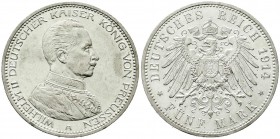 Reichssilbermünzen J. 19-178, Preußen, Wilhelm II., 1888-1918
5 Mark 1914 A. Uniform. prägefrisch, kl. Kratzer, winz. Randfehler