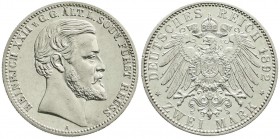 Reichssilbermünzen J. 19-178, Reuß, ältere Linie, Heinrich XXII., 1859-1902
2 Mark 1892 A, zum 25-jähr. (Regierungsjubiläum). gutes vorzüglich