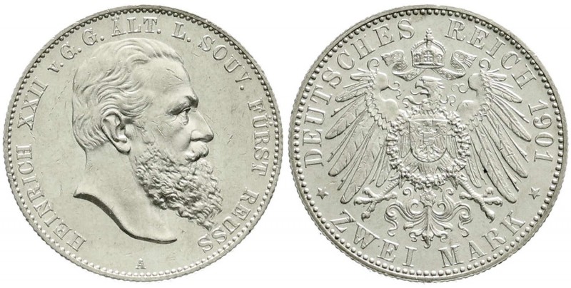 Reichssilbermünzen J. 19-178, Reuß, ältere Linie, Heinrich XXII., 1859-1902
2 Ma...