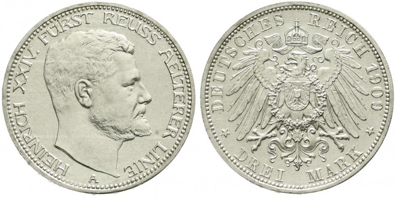 Reichssilbermünzen J. 19-178, Reuß, ältere Linie, Heinrich XXIV., 1902-1918
3 Ma...
