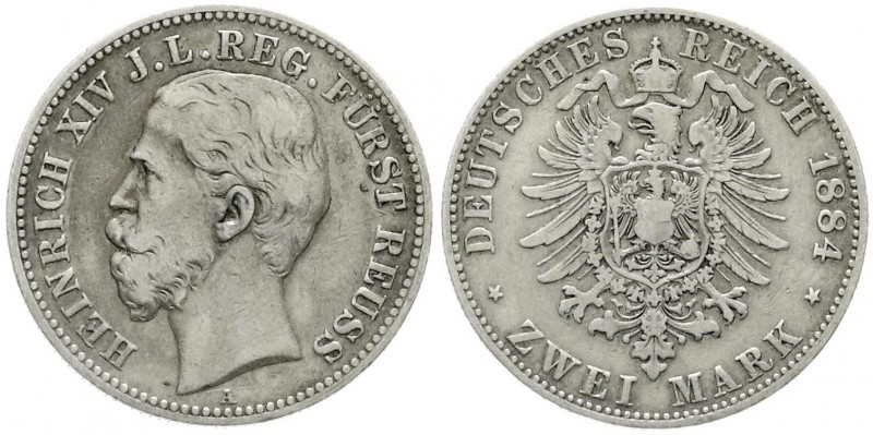 Reichssilbermünzen J. 19-178, Reuß, jüngere Linie, Heinrich XIV., 1867-1913
2 Ma...