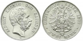 Reichssilbermünzen J. 19-178, Sachsen, Albert, 1873-1902
2 Mark 1877 E. prägefrisch/fast Stempelglanz, selten in dieser Erhaltung