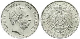 Reichssilbermünzen J. 19-178, Sachsen, Albert, 1873-1902
2 Mark 1902 E. Stempelglanz, Prachtexemplar