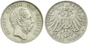 Reichssilbermünzen J. 19-178, Sachsen, Albert, 1873-1902
2 Mark 1902 E. vorzüglich