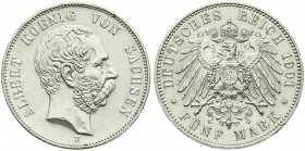 Reichssilbermünzen J. 19-178, Sachsen, Albert, 1873-1902
5 Mark 1901 E. prägefrisch/fast Stempelglanz, winz. Randfehler