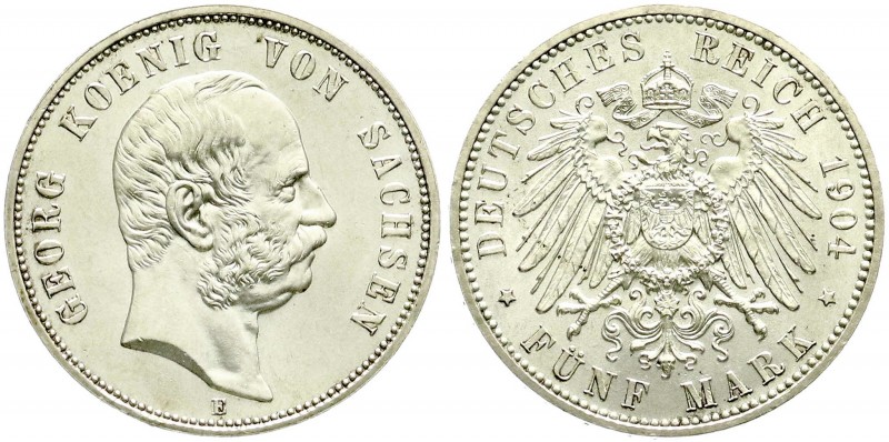 Reichssilbermünzen J. 19-178, Sachsen, Georg, 1902-1904
5 Mark 1904 E. fast Stem...