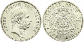 Reichssilbermünzen J. 19-178, Sachsen, Georg, 1902-1904
5 Mark 1904 E. fast Stempelglanz, Prachtexemplar, selten in dieser Erhaltung