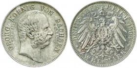 Reichssilbermünzen J. 19-178, Sachsen, Georg, 1902-1904
2 Mark 1904 E. Auf seinen Tod. Stempelglanz, Prachtexemplar mit herrlicher Patina
