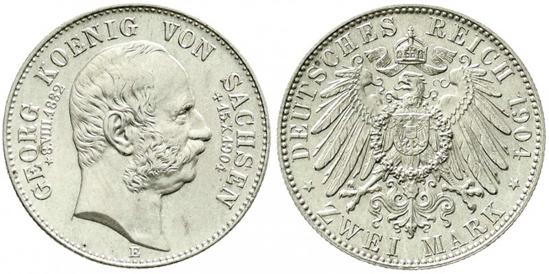 Reichssilbermünzen J. 19-178, Sachsen, Georg, 1902-1904
2 Mark 1904 E. Auf seine...