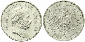 Reichssilbermünzen J. 19-178, Sachsen, Georg, 1902-1904
5 Mark 1904 E. Auf seinen Tod. fast Stempelglanz, min. Kratzer