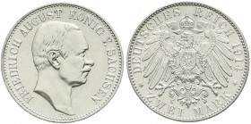 Reichssilbermünzen J. 19-178, Sachsen, Friedrich August III., 1904-1918
2 Mark 1914 E. vorzüglich/Stempelglanz