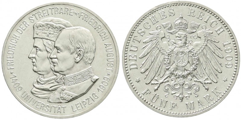 Reichssilbermünzen J. 19-178, Sachsen, Friedrich August III., 1904-1918
5 Mark 1...