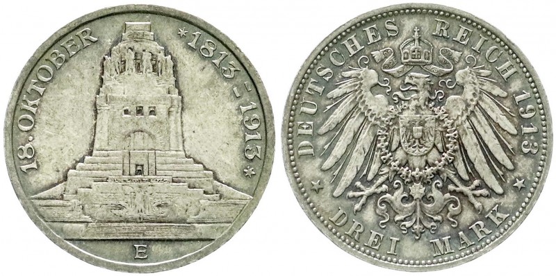 Reichssilbermünzen J. 19-178, Sachsen, Friedrich August III., 1904-1918
3 Mark 1...