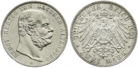 Reichssilbermünzen J. 19-178, Sachsen-Altenburg, Ernst, 1853-1908
2 Mark 1901 A. prägefrisch, min. Randfehler