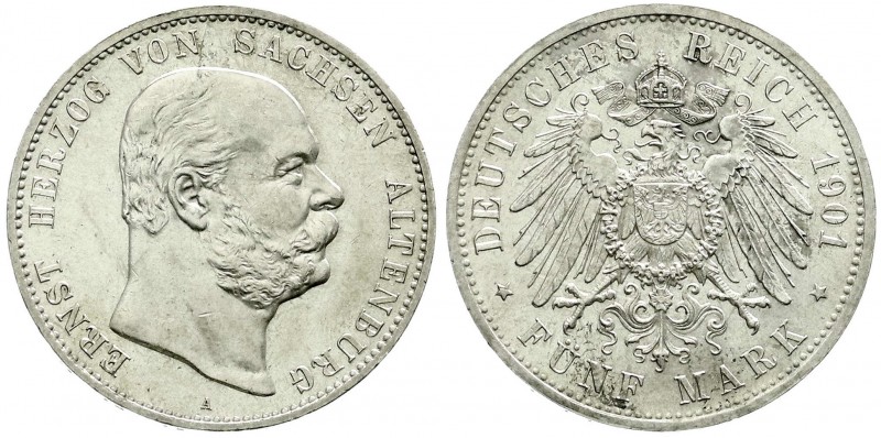 Reichssilbermünzen J. 19-178, Sachsen-Altenburg, Ernst, 1853-1908
5 Mark 1901 A....