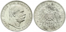Reichssilbermünzen J. 19-178, Sachsen-Altenburg, Ernst, 1853-1908
5 Mark 1901 A. prägefrisch/fast Stempelglanz