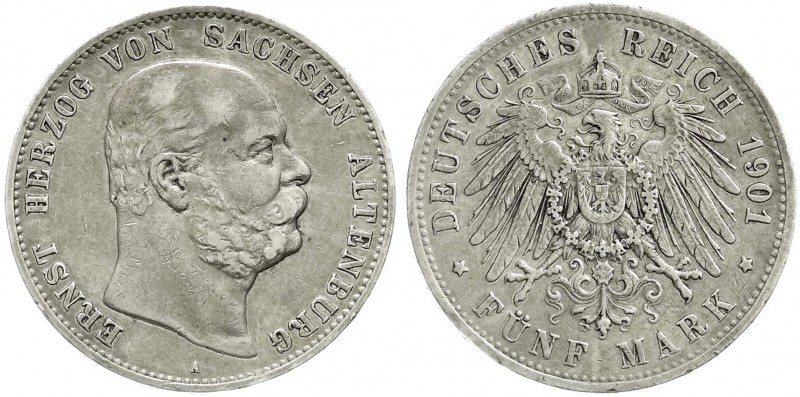 Reichssilbermünzen J. 19-178, Sachsen-Altenburg, Ernst, 1853-1908
5 Mark 1901 A....