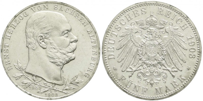 Reichssilbermünzen J. 19-178, Sachsen-Altenburg, Ernst, 1853-1908
5 Mark 1903 A....