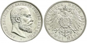 Reichssilbermünzen J. 19-178, Sachsen-Coburg-Gotha, Alfred, 1893-1900
2 Mark 1895 A. fast Stempelglanz, Prachtexemplar, selten in dieser Erhaltung