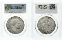 Reichssilbermünzen J. 19-178, Sachsen-Coburg-Gotha, Carl Eduard, 1900-1918
5 Mark 1907 A. Im PCGS-Blister mit Grading PR 64 DCAM. Polierte Platte