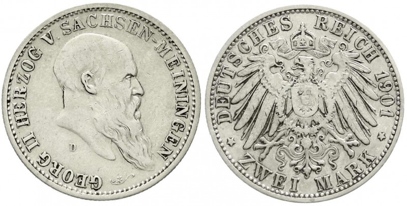 Reichssilbermünzen J. 19-178, Sachsen-Meiningen, Georg II., 1866-1914
2 Mark 190...