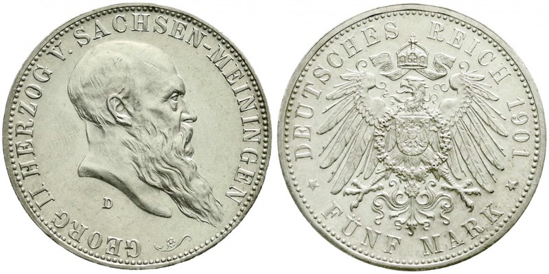 Reichssilbermünzen J. 19-178, Sachsen-Meiningen, Georg II., 1866-1914
5 Mark 190...
