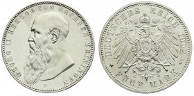 Reichssilbermünzen J. 19-178, Sachsen-Meiningen, Georg II., 1866-1914
5 Mark 1902 D. Bart berührt Perlkreis. prägefrisch/fast Stempelglanz, Prachtexem...