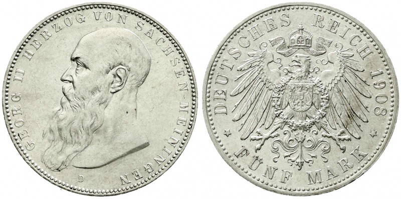 Reichssilbermünzen J. 19-178, Sachsen-Meiningen, Georg II., 1866-1914
5 Mark 190...