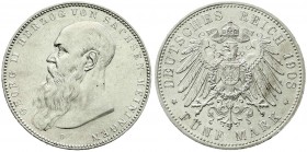 Reichssilbermünzen J. 19-178, Sachsen-Meiningen, Georg II., 1866-1914
5 Mark 1908 D. Bart berührt Perlkreis nicht. vorzüglich/Stempelglanz