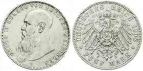 Reichssilbermünzen J. 19-178, Sachsen-Meiningen, Georg II., 1866-1914
5 Mark 1908 D. Bart berührt Perlkreis nicht. gutes sehr schön