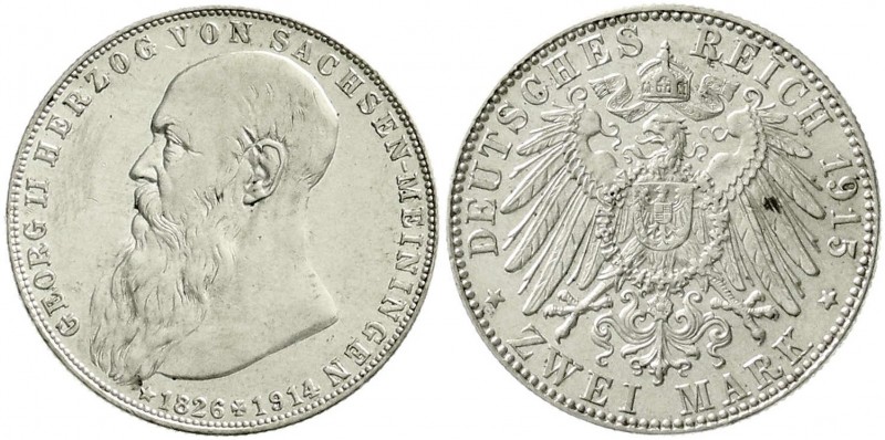 Reichssilbermünzen J. 19-178, Sachsen-Meiningen, Georg II., 1866-1914
2 Mark 191...