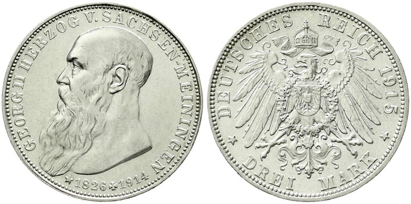 Reichssilbermünzen J. 19-178, Sachsen-Meiningen, Georg II., 1866-1914
3 Mark 191...