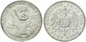Reichssilbermünzen J. 19-178, Sachsen-Weimar-Eisenach, Wilhelm Ernst, 1901-1918
5 Mark 1908. Universität Jena. vorzüglich/Stempelglanz