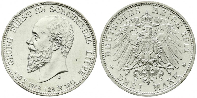 Reichssilbermünzen J. 19-178, Schaumburg-Lippe, Georg, 1893-1911
3 Mark 1911 A. ...