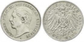 Reichssilbermünzen J. 19-178, Schwarzburg-Rudolstadt, Günther Victor, 1890-1918
2 Mark 1898 A. fast sehr schön