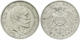 Reichssilbermünzen J. 19-178, Schwarzburg-Sondershausen, Karl Günther, 1880-1909
2 Mark 1896 A. vorzüglich, berieben