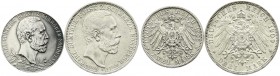 Reichssilbermünzen J. 19-178, Schwarzburg-Sondershausen, Karl Günther, 1880-1909
2 Stück: 2 Mark 1905. 25 jähr. Regierungsj., breiter Randstab. 3 Mark...