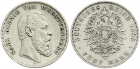 Reichssilbermünzen J. 19-178, Württemberg
5 Mark 1888 F. sehr schön, kl. Randfehler