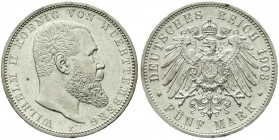 Reichssilbermünzen J. 19-178, Württemberg, Wilhelm II., 1891-1918
5 Mark 1903 F. vorzüglich/Stempelglanz