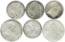 Reichssilbermünzen J. 19-178, Zusammenstellungen/Lots
6 versch., Reichssilbermünzen in guter Qualität: 2 Mark Baden 1902 Jubiläum, 2 Mark Bayern 1911 ...