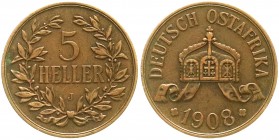 Kolonien und Nebengebiete, Deutsch Ostafrika
5 Heller 1908 J. Größte deutsche Kupfermünze. sehr schön
