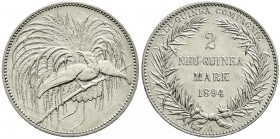 Kolonien und Nebengebiete, Deutsch-Neuguinea, Neuguinea Compagnie
2 Neuguinea-Mark 1894 A, Paradiesvogel. gutes vorzüglich