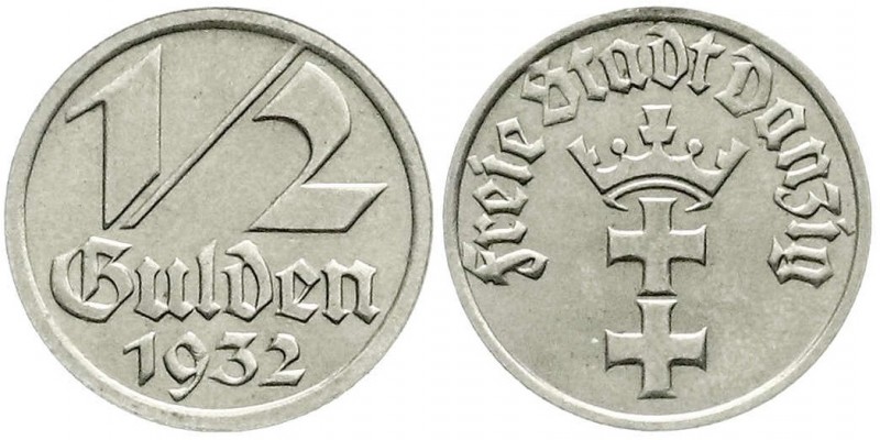 Kolonien und Nebengebiete, Danzig, Freie Stadt
1/2 Gulden 1932. vorzüglich/Stemp...