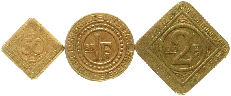 Kolonien und Nebengebiete, Stadt Gent
3 Stück: 50 Cent. 1 und 2 Frank 1915. sehr...