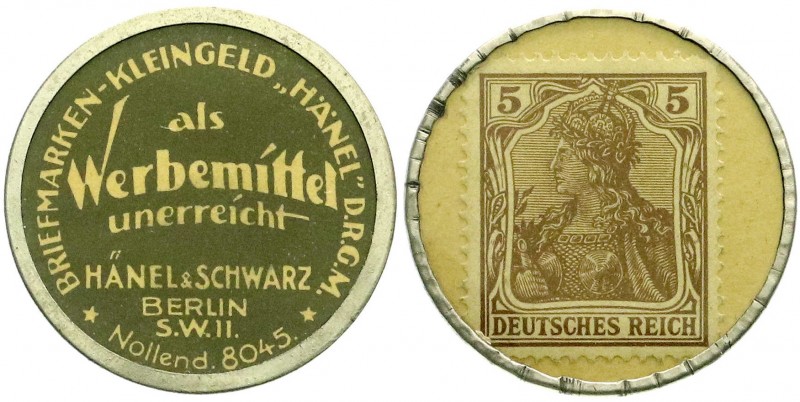 Notmünzen/Wertmarken, Berlin
Briefmarkenkapselgeld: Briefmarken-Kleingeld "Hänel...