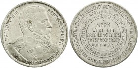 Notmünzen/Wertmarken, Berlin
5 Mark Wertmünze der Bartsch, Quilitz & Co Aktiengesellschaft o.J. (1888). Brb. Kaiser Friedrich III. n.r./Wert und Schri...