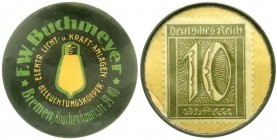 Notmünzen/Wertmarken, Bremen, Freie und Hansestadt
Briefmarkenkapselgeld der Fa. F.W. Buchmeyer o.J. ELEKTR. LICHT u. KRAFT-ANLAGEN BELEUCHTUNGSKÖRPER...